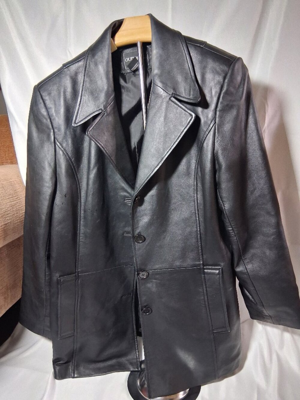 Women's Outbrook Genuine Leather Blazer Jacket Black Size L Vintage
